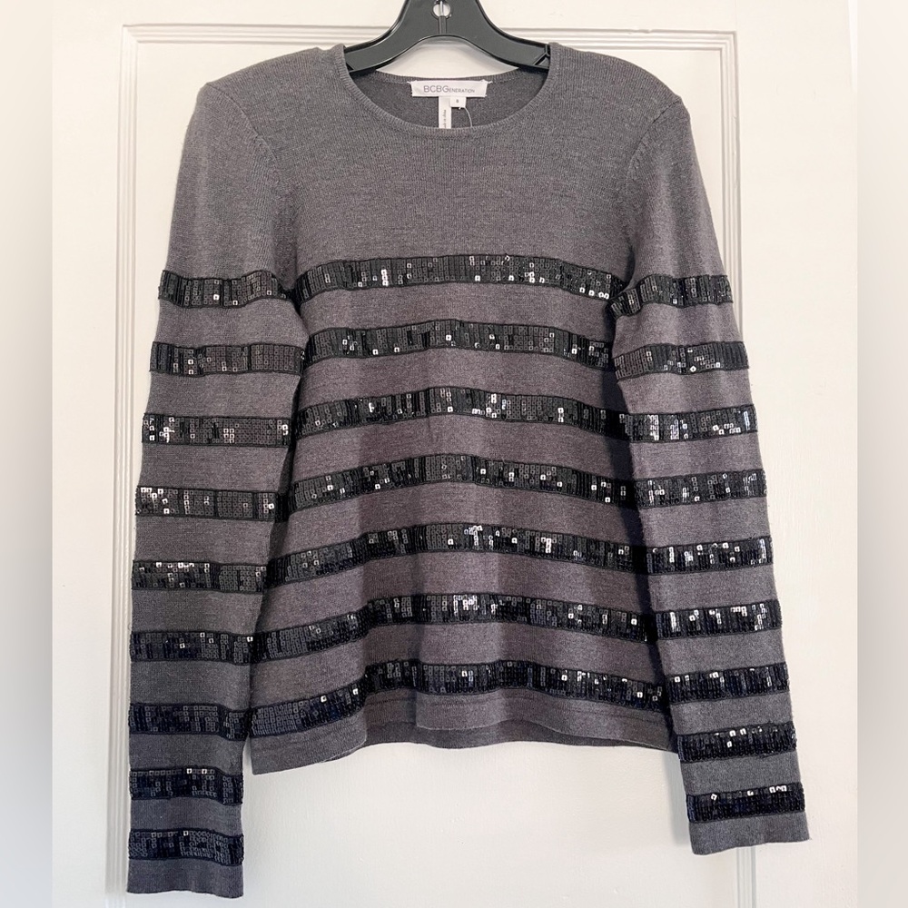 NWT BCBGeneration Gray Sequins Sweater